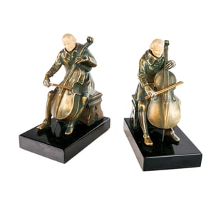 JB Hirsch Bronze and Marble "Cello" Bookends
