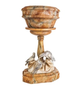 Figural Alabaster Bird Bath Lamp