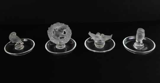 Lalique Rapace Crystal Ring Dishes, 4