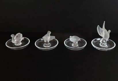 Lalique Rapace Crystal Ring Dishes, 4