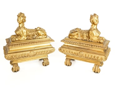 Pair of Louis XVI Bronze Dore Chenets