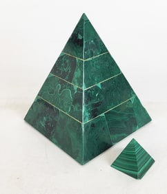 Two Malachite Pyramid Desk Ornaments
