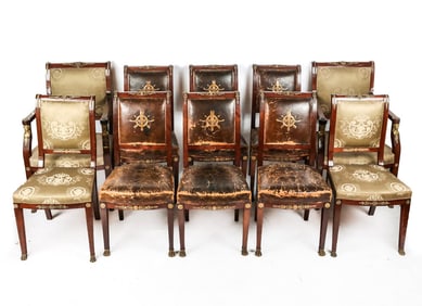 Ten French Empire Ormolu and Mahogany Chairs