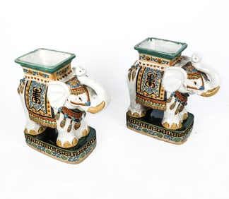 Pair Ceramic Elephant Form Side Tables