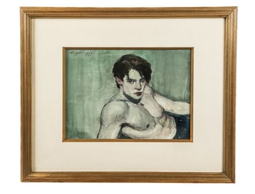 Malcolm LIEPKE: Shirtless Man Study - Watercolor