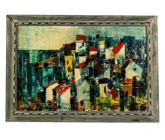 Signed "JACOT": Houses By The Sea - Oil Painting