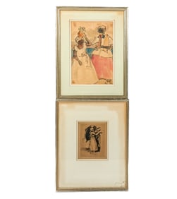 Two Art Works - Watercolor And Etching