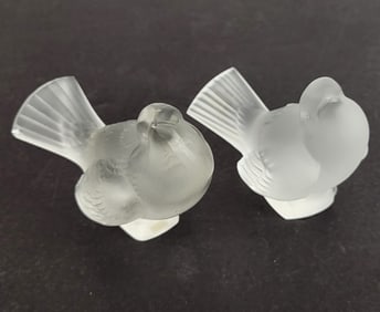 Pair Lalique "Moineau" Paperweights