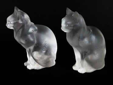 Lalique Crystal Cat Figures, Pair