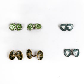 3 Pairs of Early 20th C. Enamel Cufflinks
