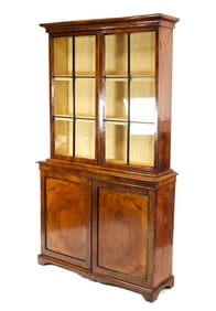 Georgian Burl Walnut Breakfront