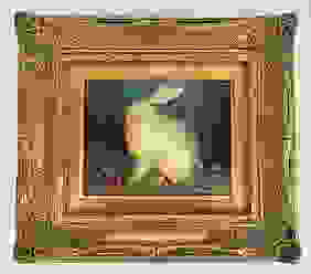 Signed Harris: Rabbit With Strawberries Oil Painting