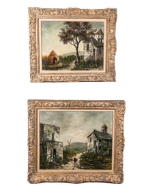 Roman Countryside Scenes - Two Oil Paintings