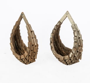 Pair Of Geometric Wood Hanging Baskets