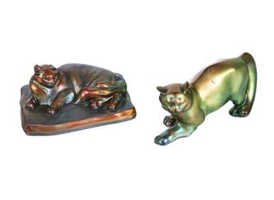 Zsolnay & Bela Markup Two Eosin-Glazed Cat Figures