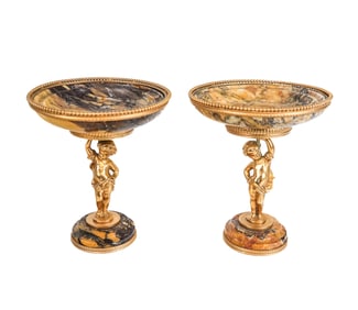 Pair of Louis XVI Marble & Gilt Bronze Putti Tazze