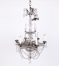 Cut Crystal and Drop Six-Light Chandelier