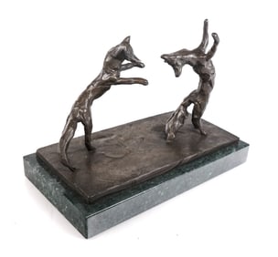 Cynthia STROUD Bronze of Foxes on Green Marble