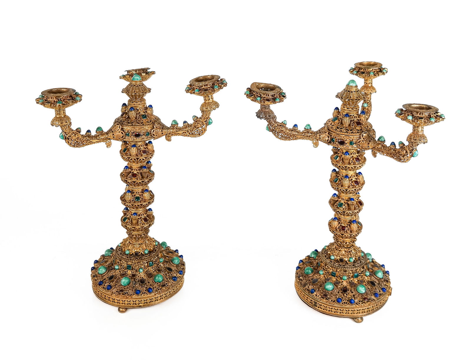Pair Austrian Gilt and Stone Decorated Candelabra (1 of 12)