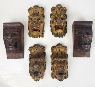 Six Carved Lion form Appliques
