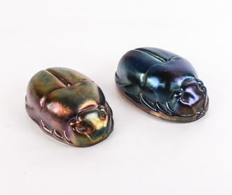 Egyptian Revival Iridescent Scarab Paperweights, 2