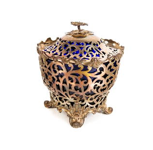 English Silver and Cobalt Glass Condiment Bowl