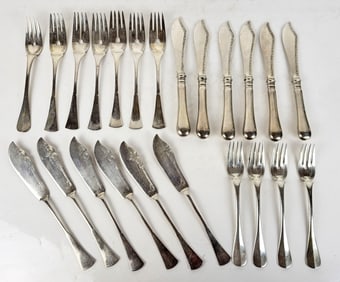 2 Sets of Hungarian Silver Fish Knives and Forks