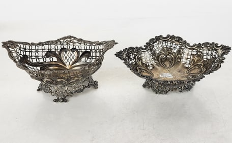 Two Silver Reticulated Candy Dishes