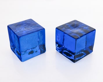 Nason Pair of Murano Blue Art Glass Paperweights