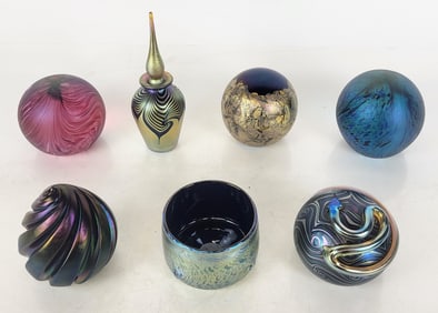 7 Assorted Art Glass Table / Vanity Wares