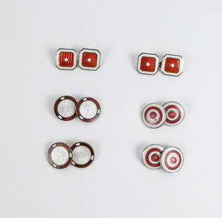 3 Pairs of Guilloche Enamel Cufflinks