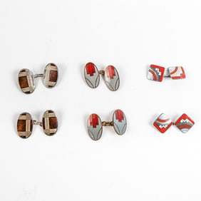 3 Pairs of Antique Enamel Cufflinks