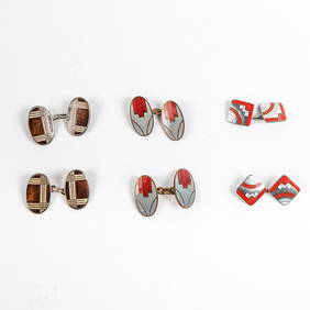 A collection of three pairs of Early-Mid 20th Century Cufflinks, each having Art Deco geometric (1 of 6)