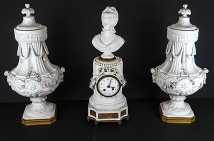 Louis XVI Bisque Clock Garniture