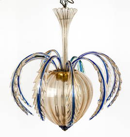 Murano glass boulle chandelier, circa mid-20th century, with 12 aventurine decorated and chromed (1 of 10)