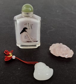 Two Chinese Carved Pendants and Snuff Bottle, 3