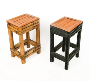 Companion Pair of Bamboo Stools