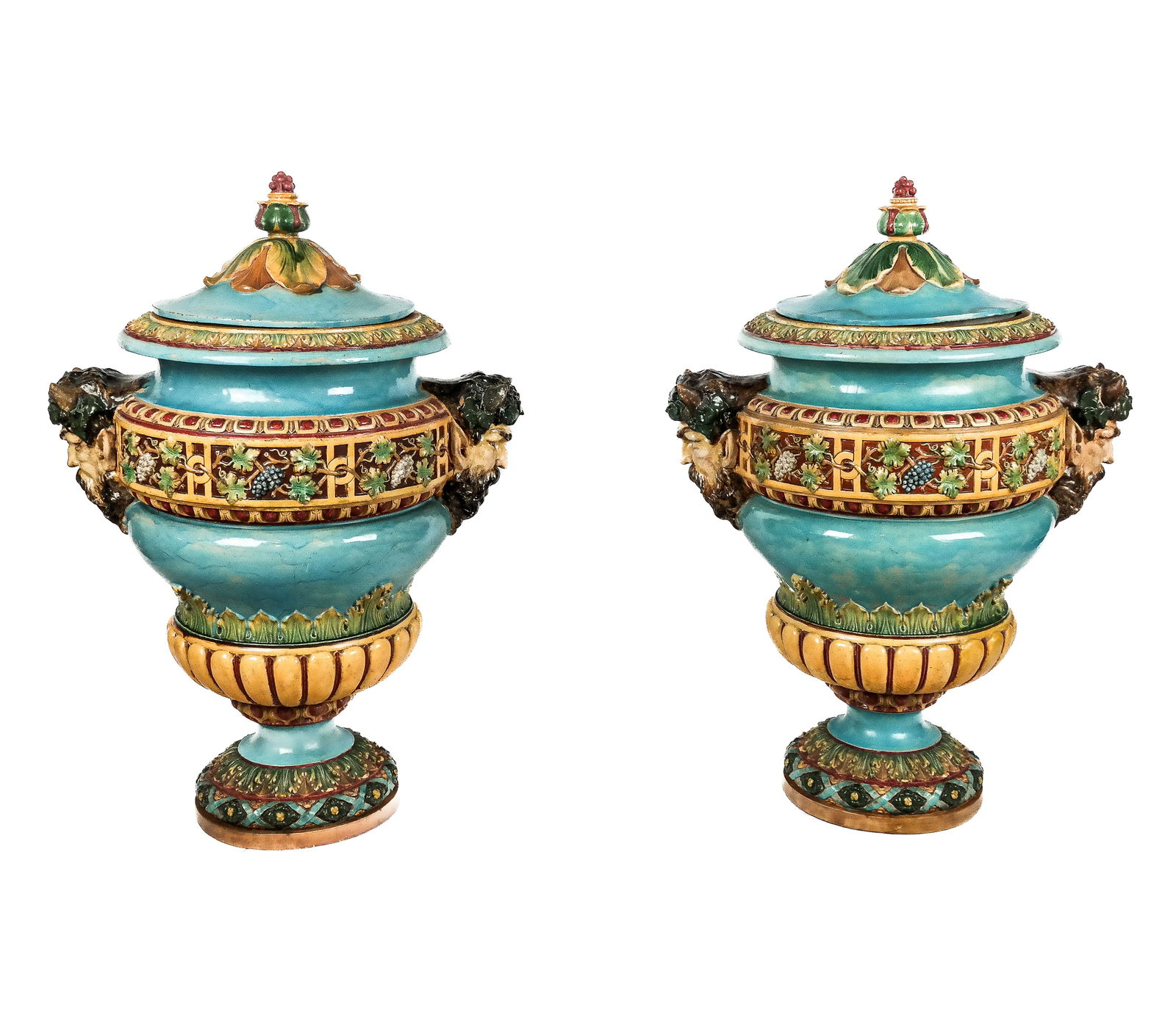 Zsolnay Pair of Palatial Earthenware Bacchus Urns (1 of 20)
