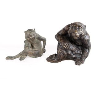 Two Bronze Figures of Seated Monkeys