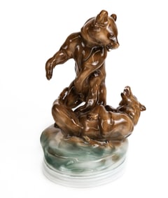 Zsolnay Porcelain Figure Group of Two Bears