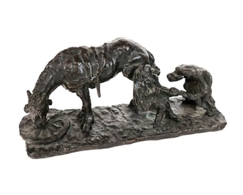 Bronze Sculpture Of A Horse And Two Men