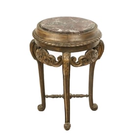 Baroque-Style Marble Inset Wood Pedestal
