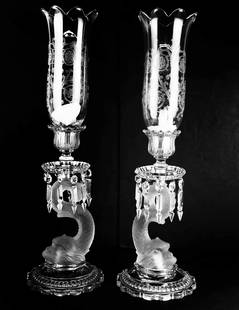 Baccarat Pair Lustre Dolphin Candlesticks