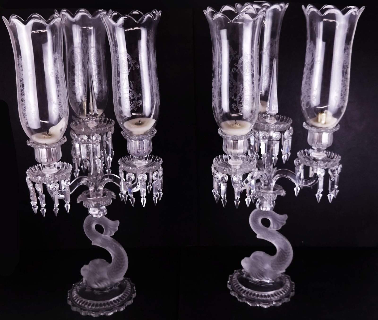 Pair Baccarat Three Light Dolphin Candelabras (1 of 16)