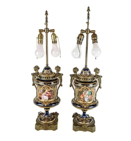 Sevres Pair of Porcelain Vases Adapted Lamps
