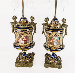 Sevres Pair of Porcelain Vases Adapted Lamps