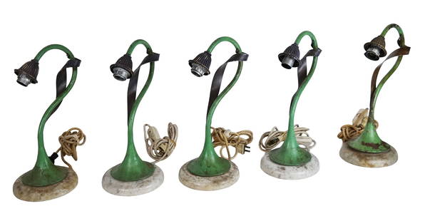 Painted Metal and Marble Foliate Lamps, 5