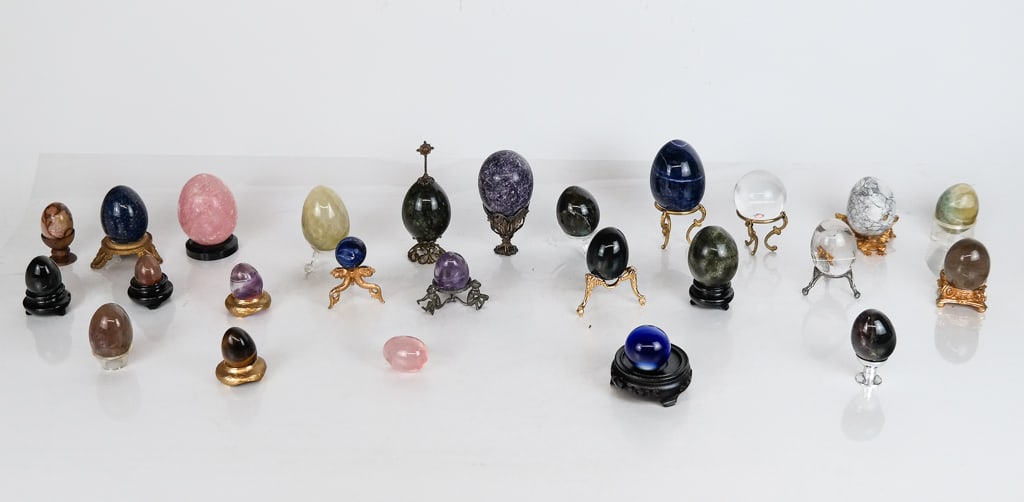 Collection of Egg Shaped Ornaments with Stands, 23 (1 of 13)