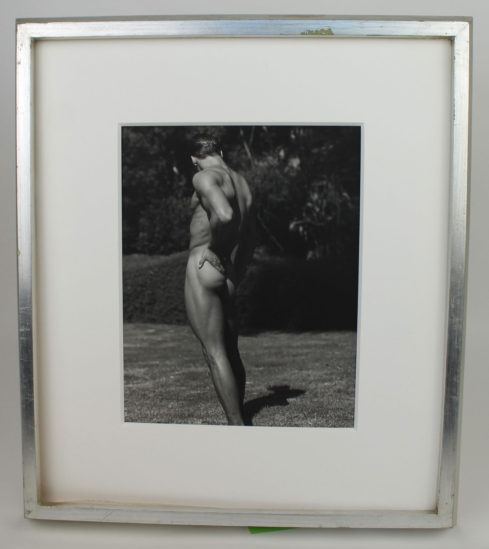 Bruce WEBER: Nude Portrait - Silver Gelatin Print: Bruce Weber (American, b. 1946) framed silver gelatin print depicting a standing nude portrait facing away from view. Annotated in pencil to reverse "29977-30 #16" and possibly monogrammed. [Print: 9.