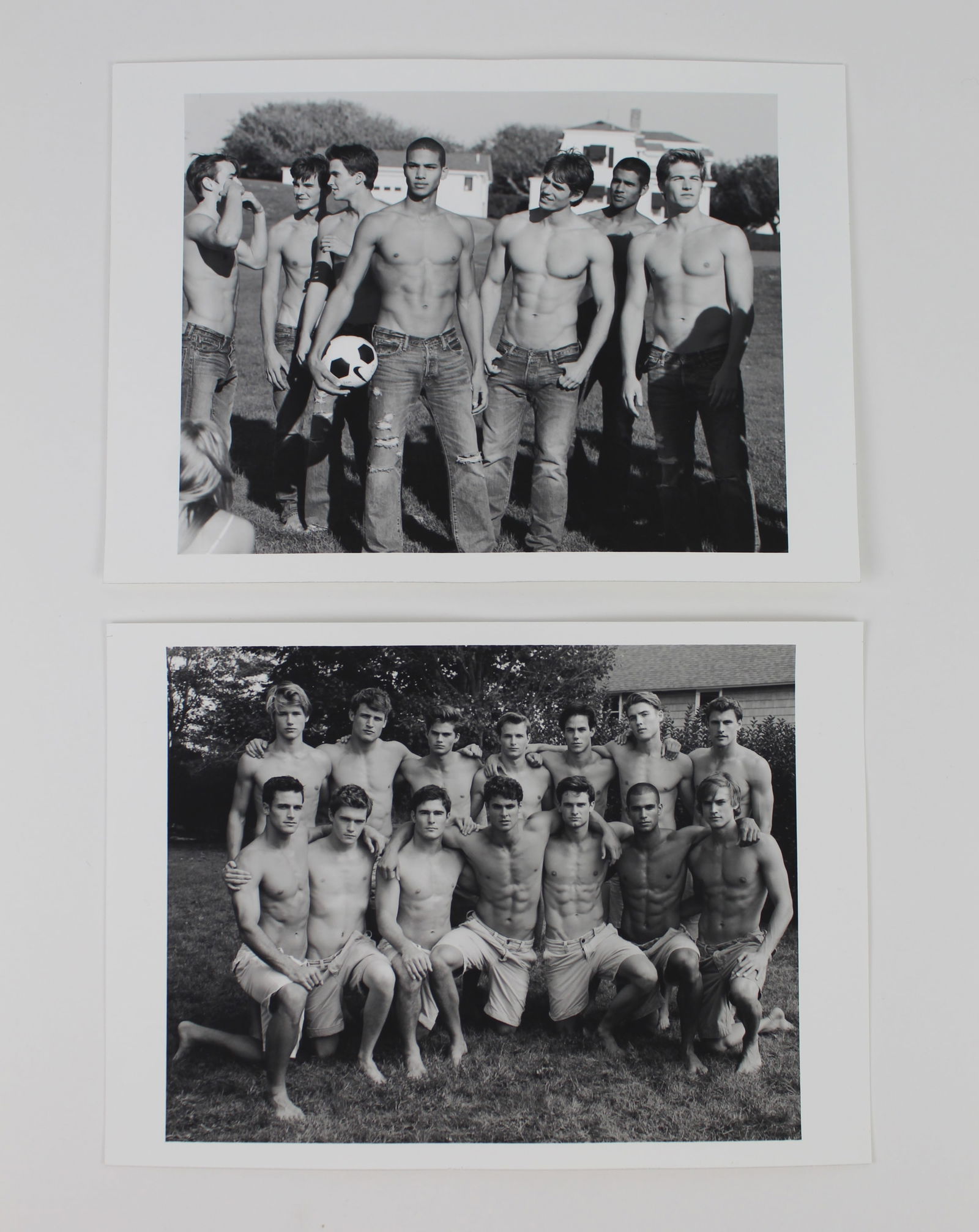 Bruce WEBER: Two Abercrombie Silver Gelatin Prints: Bruce Weber (American, b. 1946) a collection of two unframed silver gelatin prints each depicting group portraits, likely advertisements for Abercrombie & Fitch. Each annotated to reverse in pencil, i